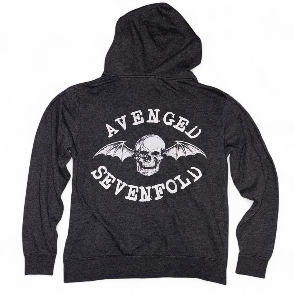 2010s emo grunge alt avenged sevenfold logo graphic zip-up hoodie, unisex sz md - Picture 5 of 6